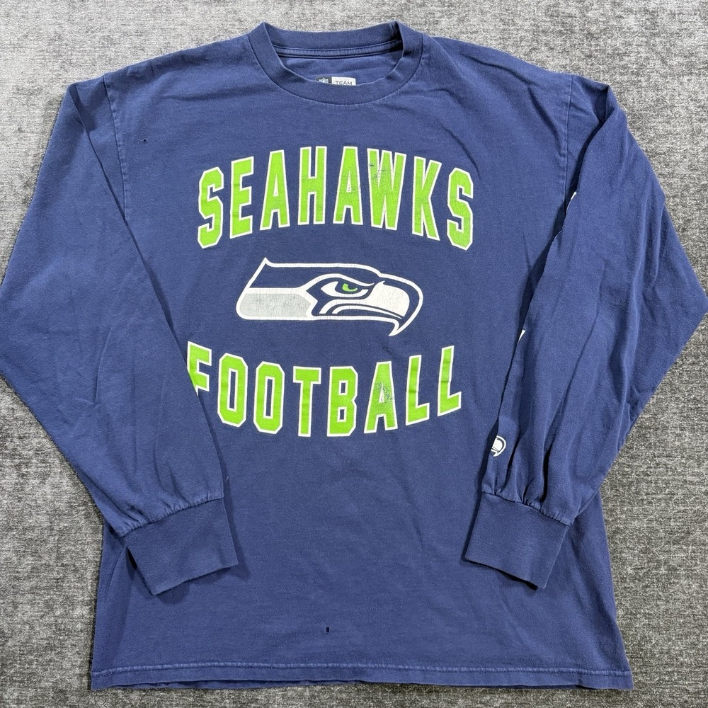 Seattle Seahawks Shirt Men's Size Large‎ Blue Long Sleeve NFL Team Apparel Logo